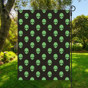 Green Alien Face Print Garden Flag