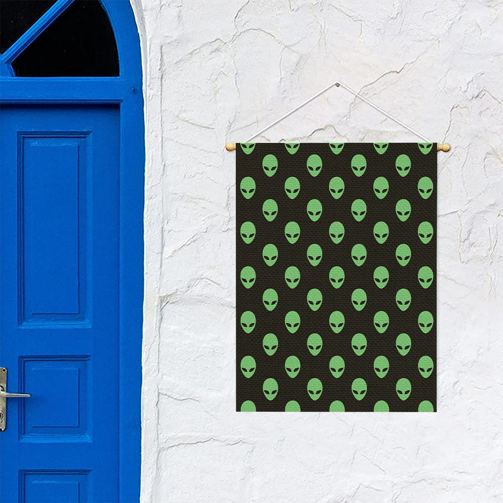 Green Alien Face Print Garden Flag