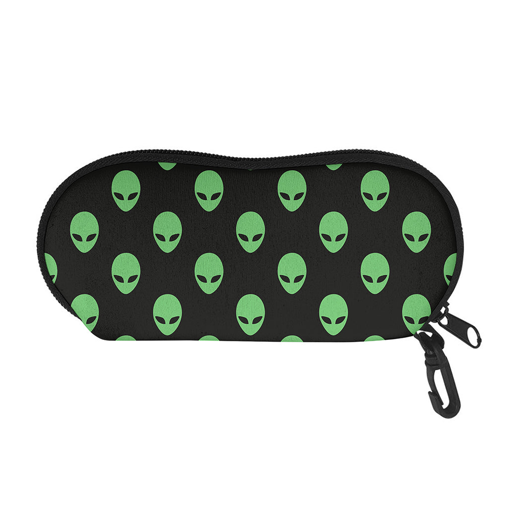 Green Alien Face Print Glasses Case