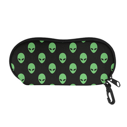 Green Alien Face Print Glasses Case