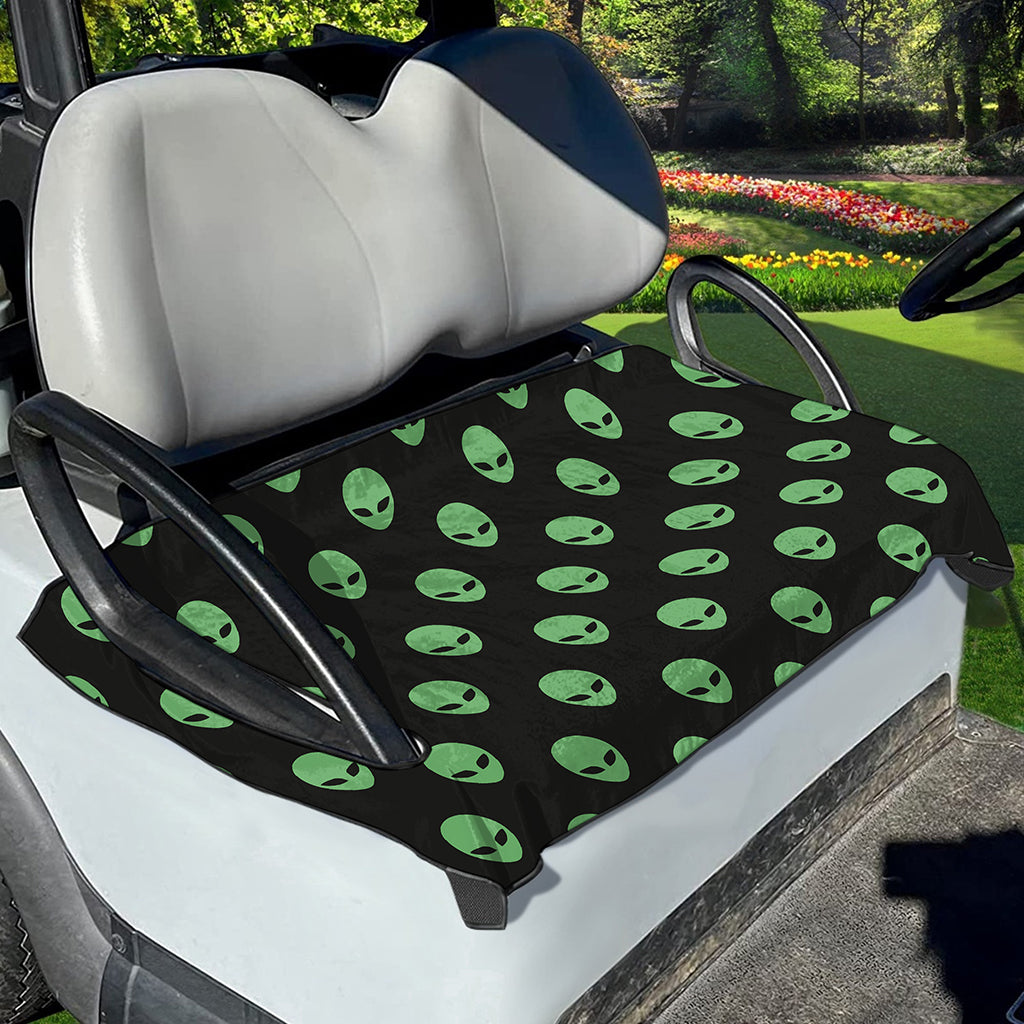 Green Alien Face Print Golf Cart Seat Cover