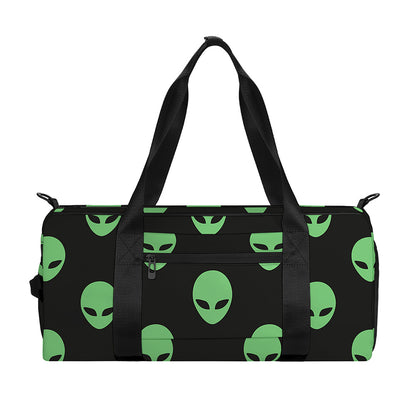 Green Alien Face Print Gym Bag