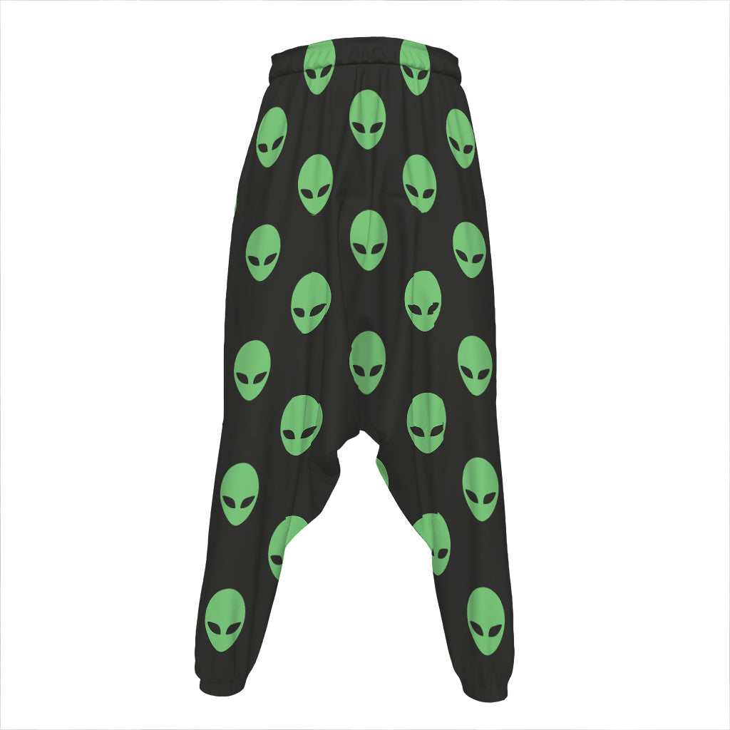 Green Alien Face Print Hammer Pants