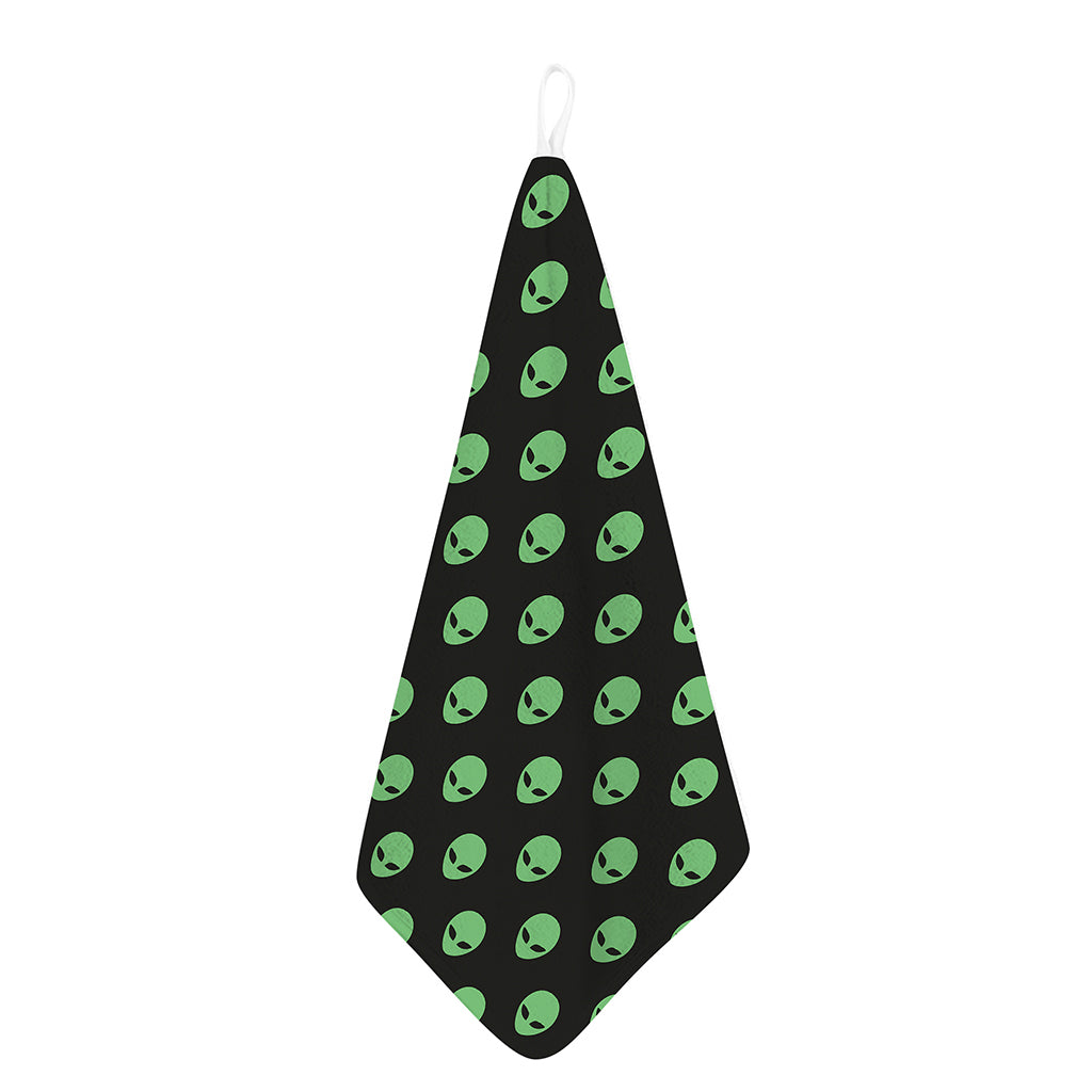 Green Alien Face Print Hand Towel