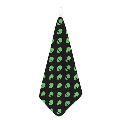 Green Alien Face Print Hand Towel