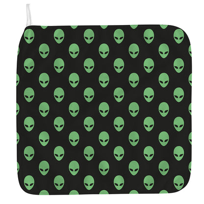 Green Alien Face Print Hand Towel