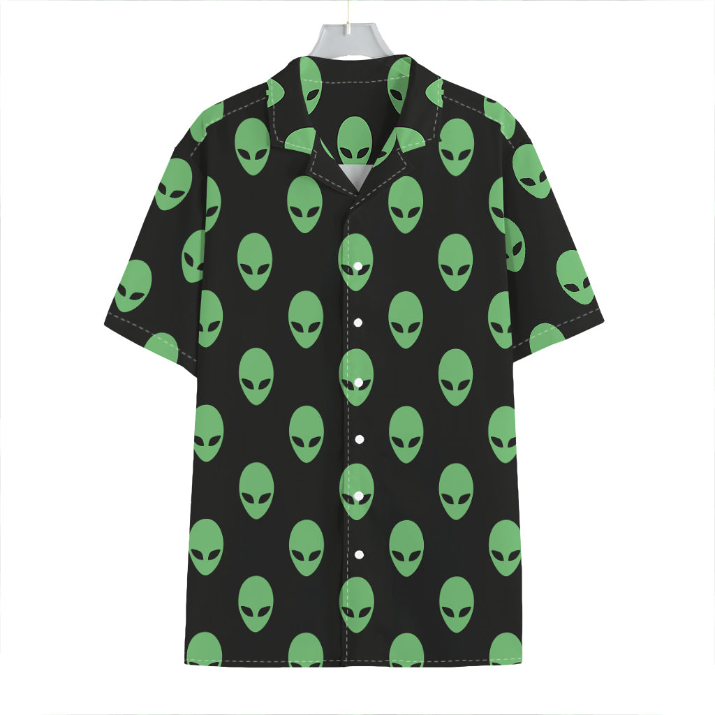 Green Alien Face Print Hawaiian Shirt