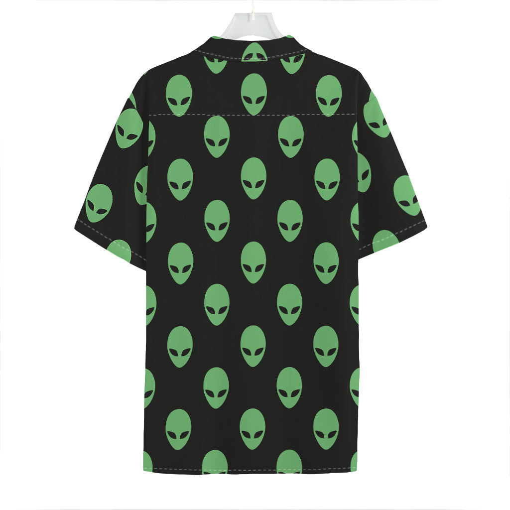 Green Alien Face Print Hawaiian Shirt