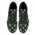 Green Alien Face Print High Top Leather Sneakers