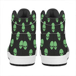 Green Alien Face Print High Top Leather Sneakers