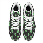 Green Alien Face Print High Top Leather Sneakers