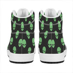 Green Alien Face Print High Top Leather Sneakers
