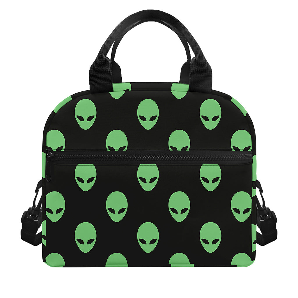 Green Alien Face Print Insulated Lunch Bag