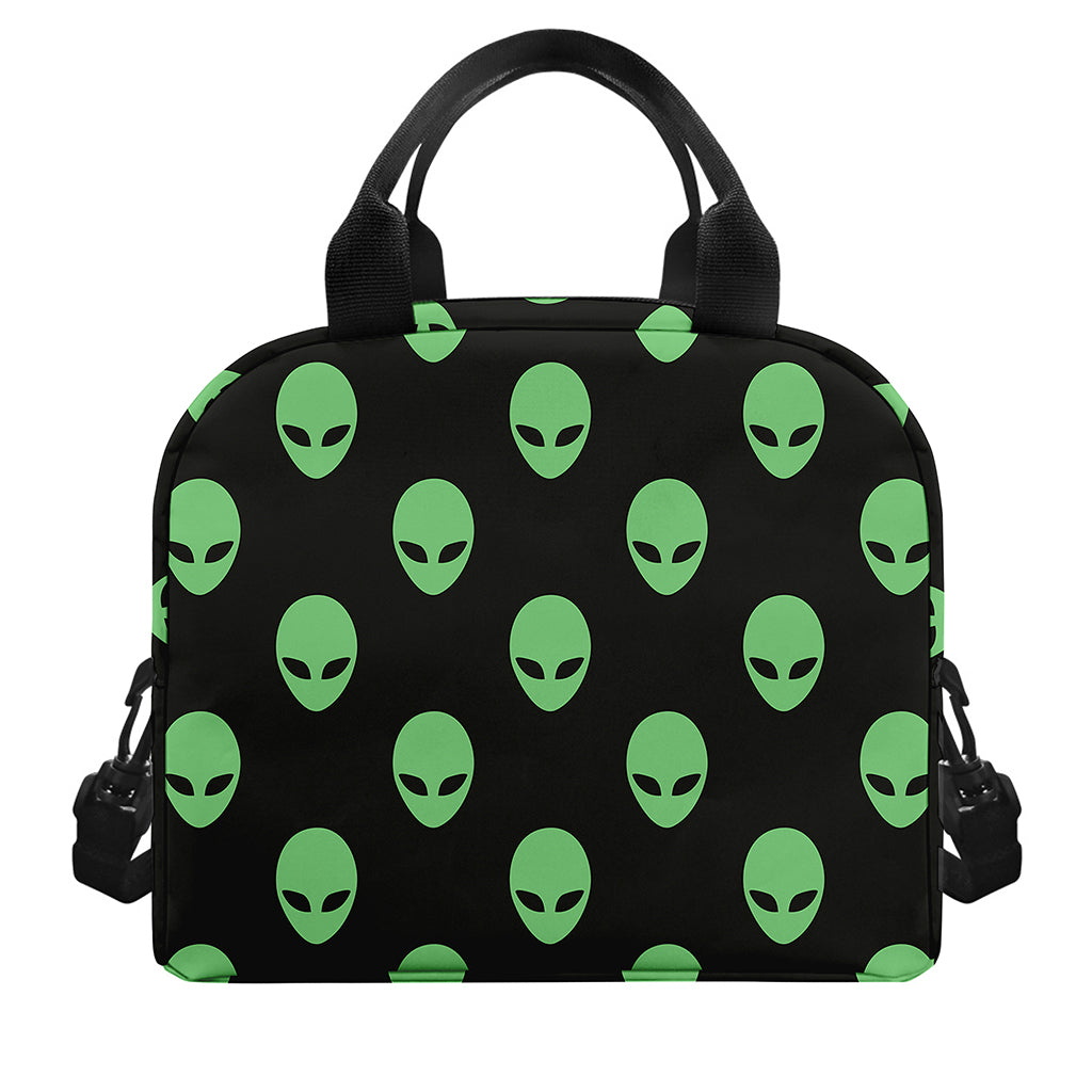 Green Alien Face Print Insulated Lunch Bag