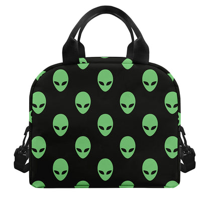 Green Alien Face Print Insulated Lunch Bag
