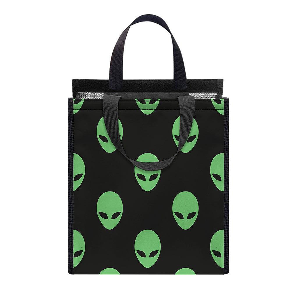 Green Alien Face Print Insulated Lunch Tote