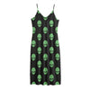 Green Alien Face Print Jersey Midi Cami Dress