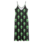 Green Alien Face Print Jersey Midi Cami Dress