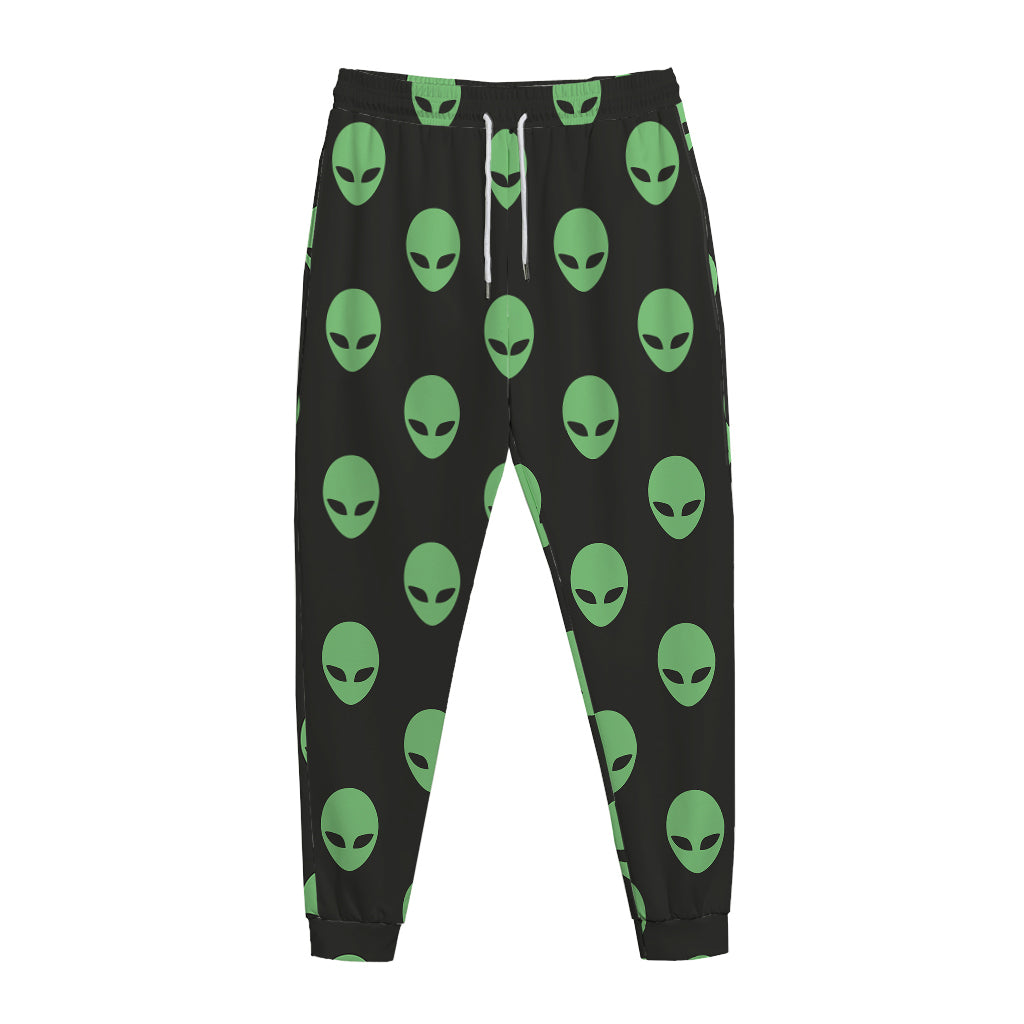 Green Alien Face Print Jogger Pants