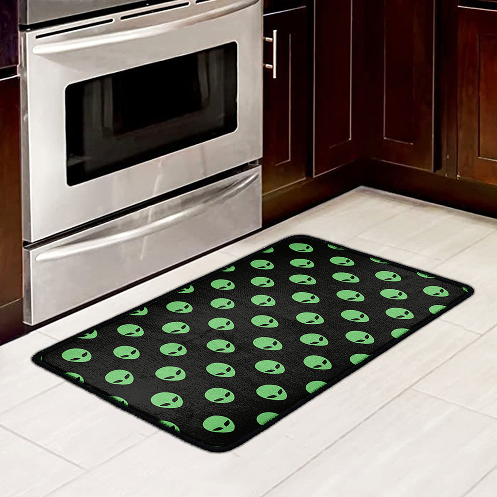Green Alien Face Print Kitchen Mat
