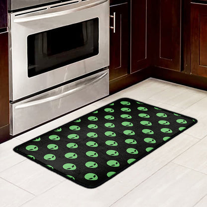 Green Alien Face Print Kitchen Mat
