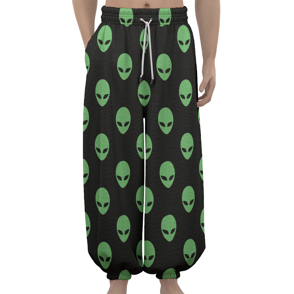 Green Alien Face Print Lantern Pants