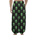 Green Alien Face Print Lantern Pants