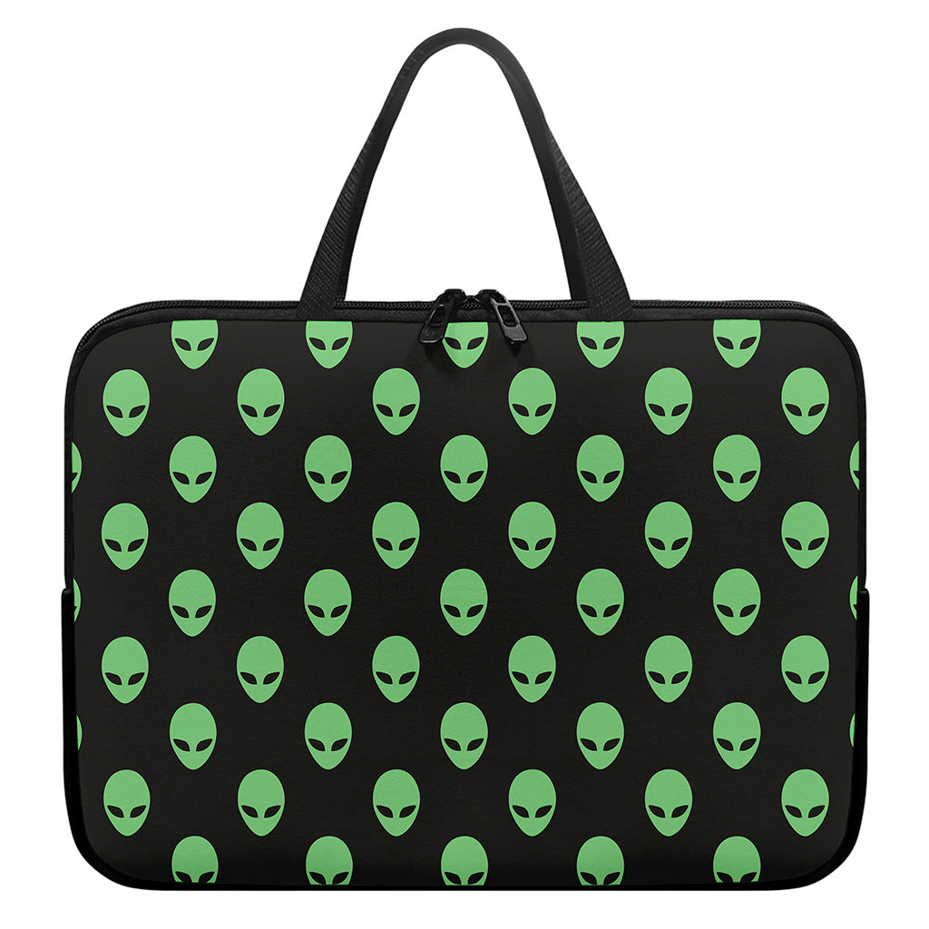 Green Alien Face Print Laptop Sleeve With Handle