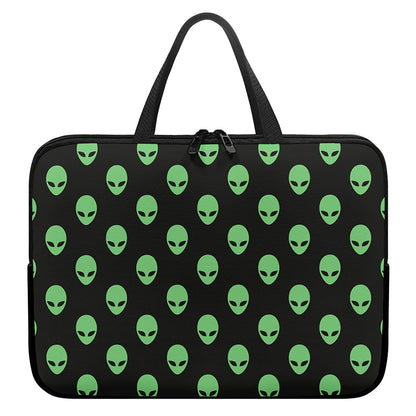 Green Alien Face Print Laptop Sleeve With Handle