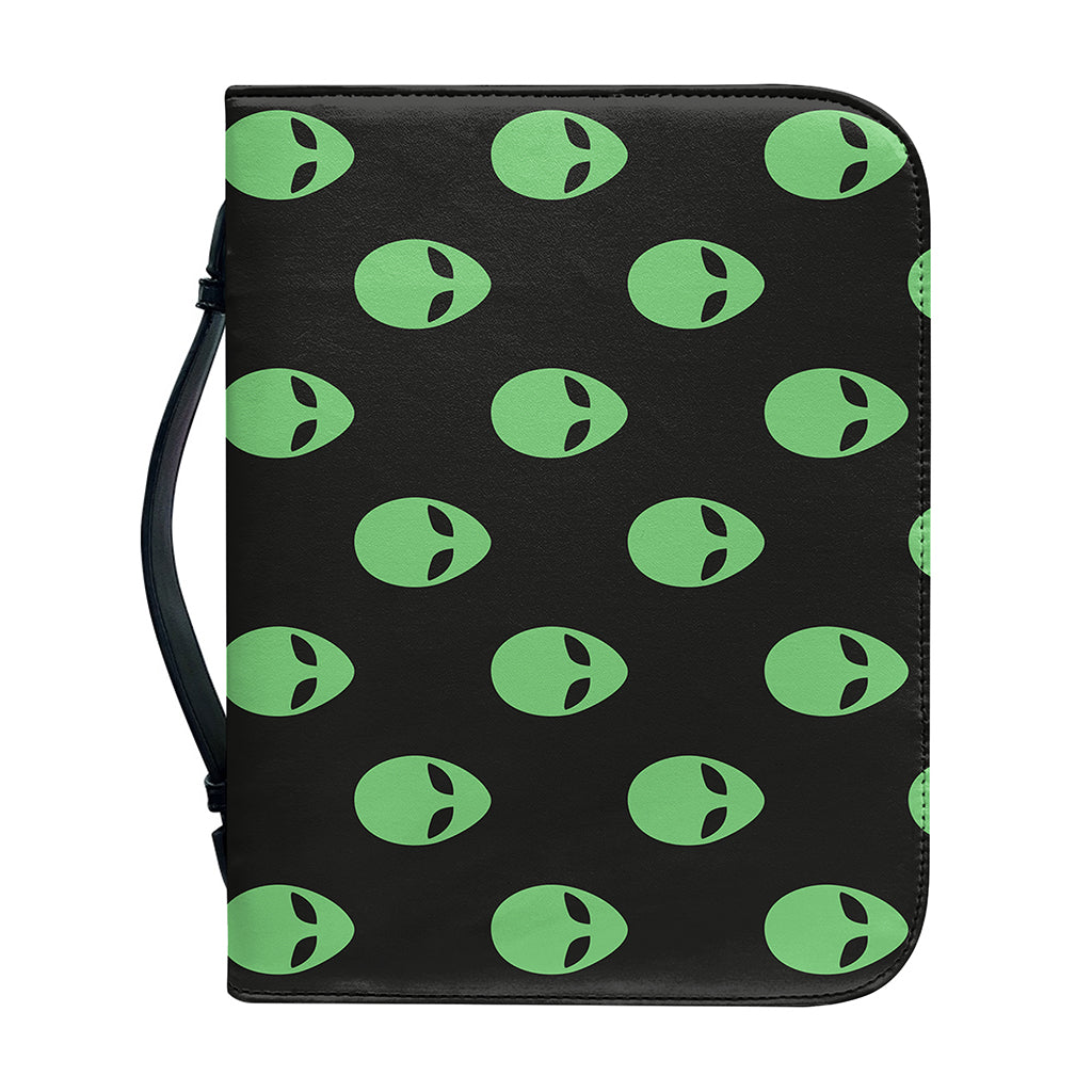 Green Alien Face Print Leather Bible Cover