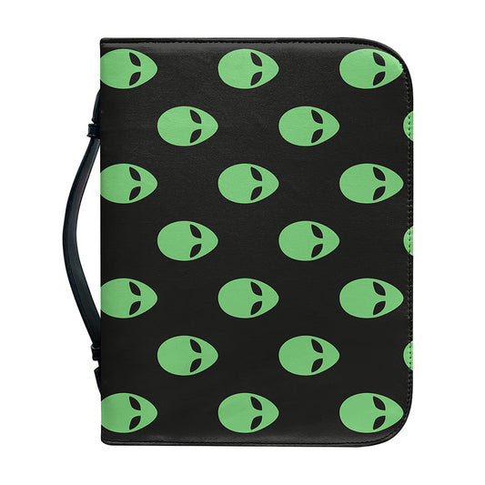 Green Alien Face Print Leather Bible Cover