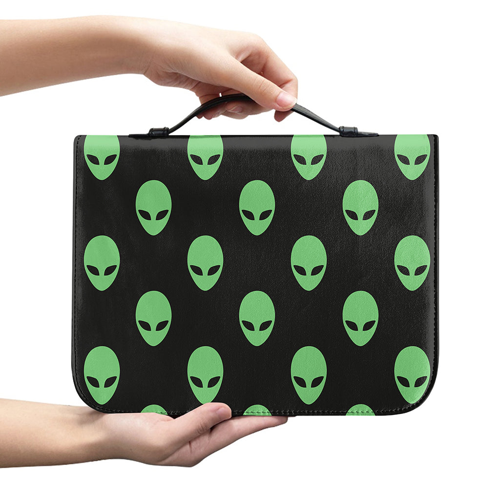 Green Alien Face Print Leather Bible Cover