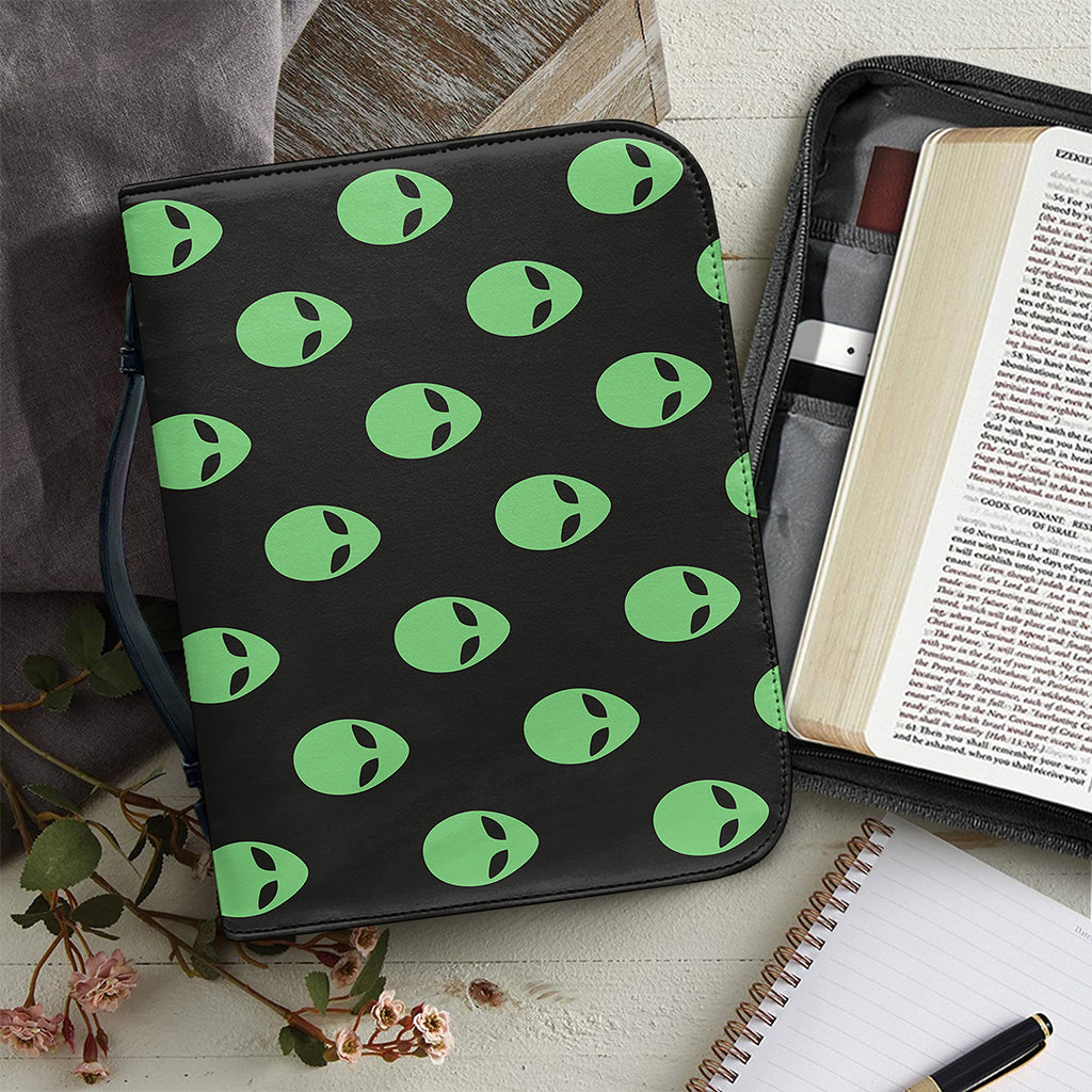Green Alien Face Print Leather Bible Cover