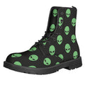 Green Alien Face Print Lace-Up Boots