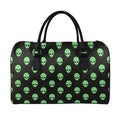 Green Alien Face Print Leather Duffel Bag