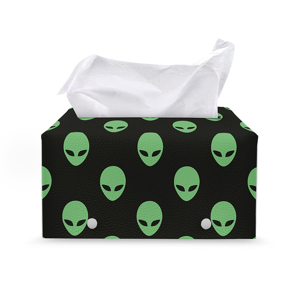 Green Alien Face Print Leather Tissue Box Cover