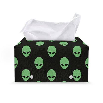 Green Alien Face Print Leather Tissue Box Cover