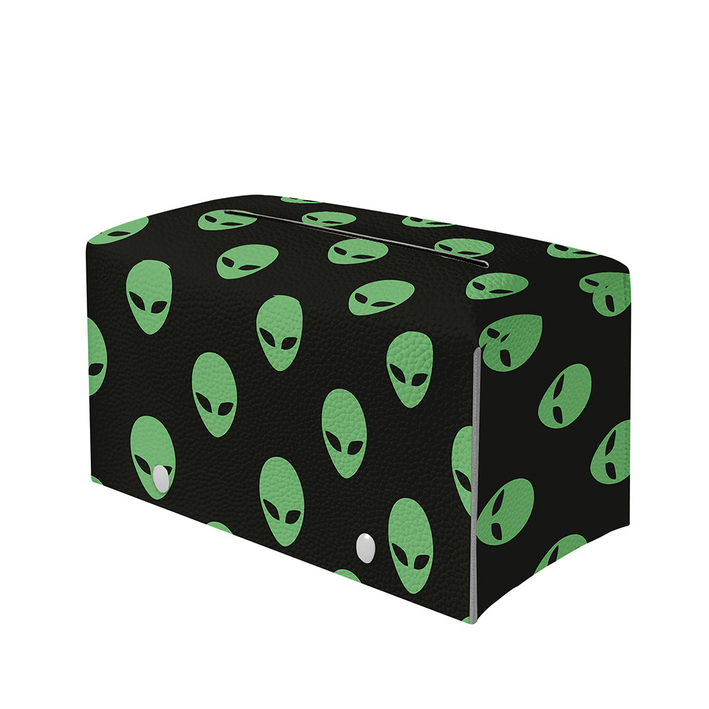 Green Alien Face Print Leather Tissue Box Cover