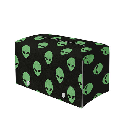 Green Alien Face Print Leather Tissue Box Cover