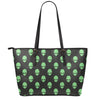 Green Alien Face Print Leather Tote Bag