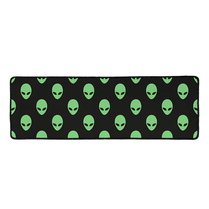 Green Alien Face Print Long Kitchen Mat