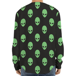 Green Alien Face Print Long Sleeve Baseball Jersey