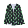 Green Alien Face Print Long Sleeve Short Coat