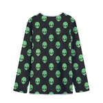 Green Alien Face Print Long Sleeve Short Coat