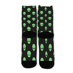 Green Alien Face Print Long Socks