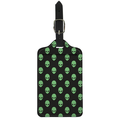 Green Alien Face Print Luggage Tag