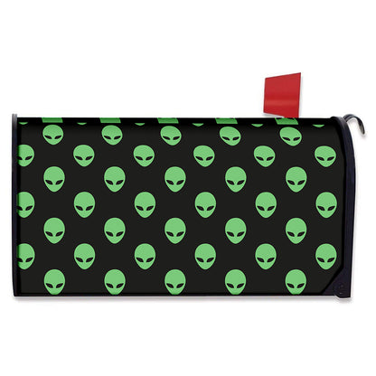 Green Alien Face Print Mailbox Cover