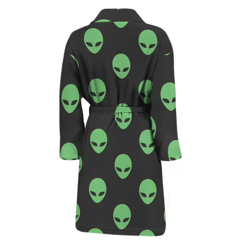 Green Alien Face Print Men's Bathrobe