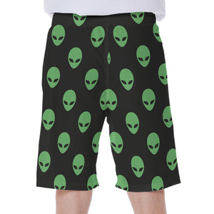 Green Alien Face Print Men's Beach Shorts