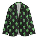 Green Alien Face Print Men's Blazer